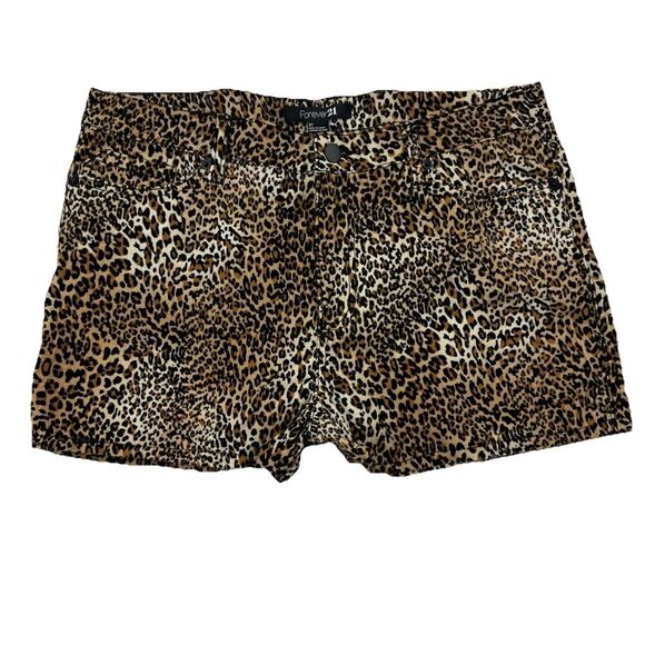 Forever 21 Leopard Print Shorts Size 31 Corduroy Animal Print High Waist NWT - Picture 1 of 8